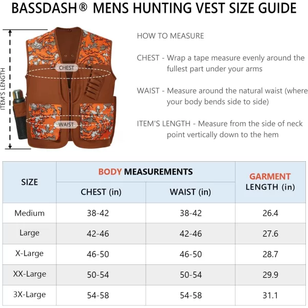 BASSDASH Upland Game Field WaterResistant Bird Hunting Vest with Multi Pockets BrownOrange Men Women FV11BrownFlame Camo