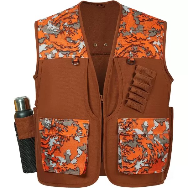 BASSDASH Upland Game Field WaterResistant Bird Hunting Vest with Multi Pockets BrownOrange Men Women FV11BrownFlame Camo