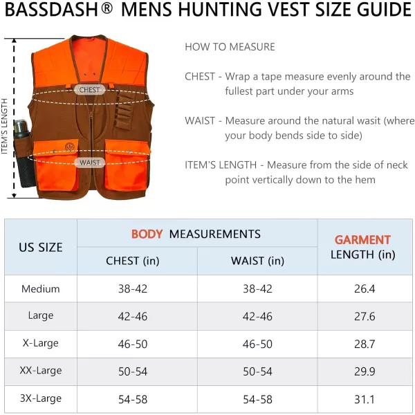 BASSDASH Upland Game Field WaterResistant Bird Hunting Vest with Multi Pockets BrownOrange Men Women FV11BrownOrange