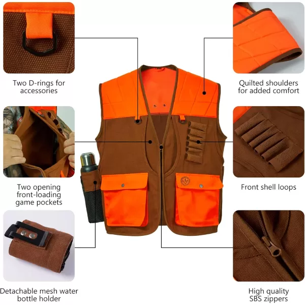 BASSDASH Upland Game Field WaterResistant Bird Hunting Vest with Multi Pockets BrownOrange Men Women FV11BrownOrange