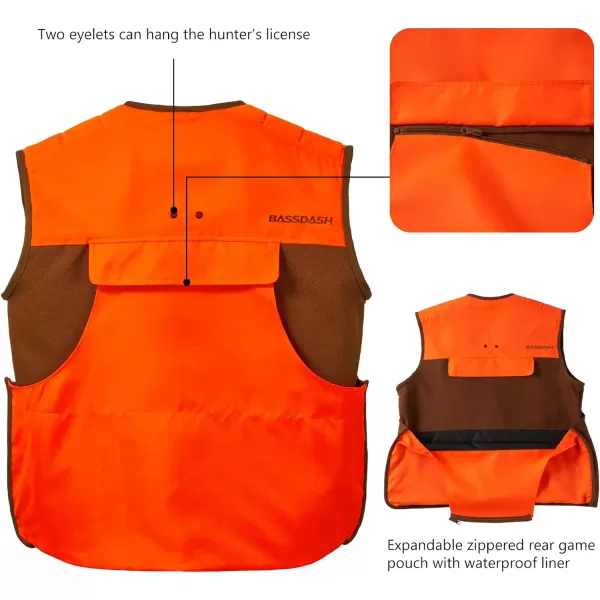 BASSDASH Upland Game Field WaterResistant Bird Hunting Vest with Multi Pockets BrownOrange Men Women FV11BrownOrange