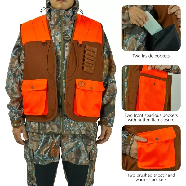 BASSDASH Upland Game Field WaterResistant Bird Hunting Vest with Multi Pockets BrownOrange Men Women FV11BrownOrange