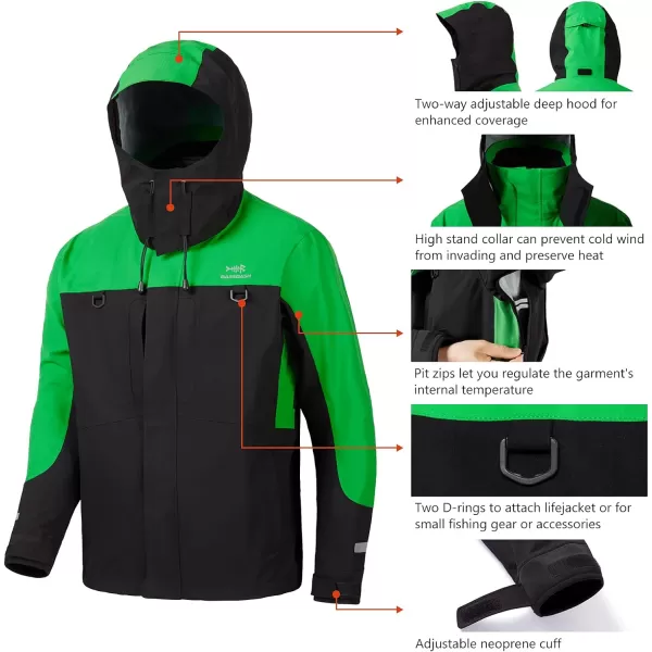 BASSDASH Valor Waterproof Fishing Jackets for Men Women Breathable Windproof Rain JacketGreen  Black