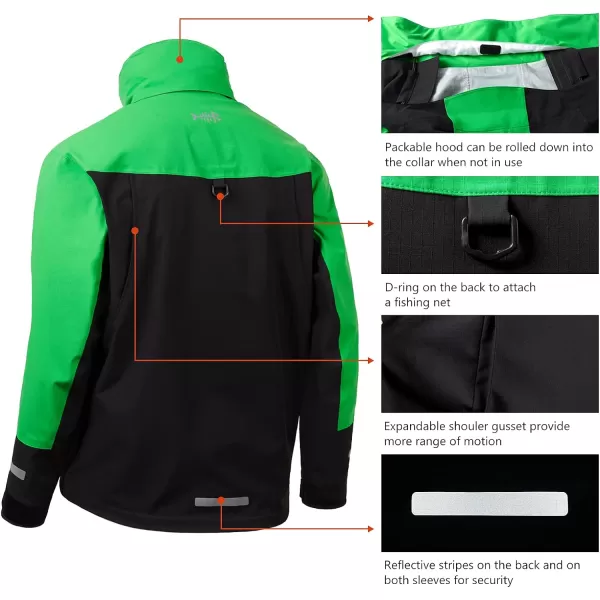 BASSDASH Valor Waterproof Fishing Jackets for Men Women Breathable Windproof Rain JacketGreen  Black