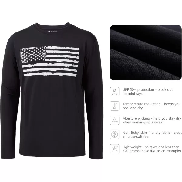 BASSDASH Vintage American Patriotic Flag Mens Fishing Shirt Long Short SleeveLong Sleeve  Black T