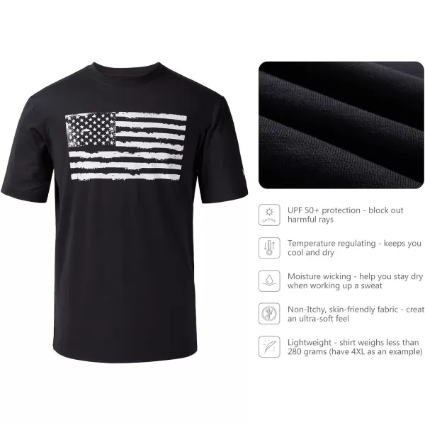 BASSDASH Vintage American Patriotic Flag Mens Fishing Shirt Long Short SleeveShort Sleeve  Black T