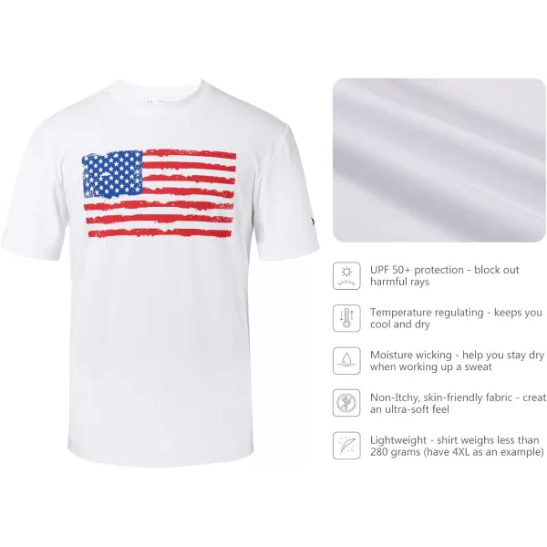 BASSDASH Vintage American Patriotic Flag Mens Fishing Shirt Long Short SleeveShort Sleeve  White T