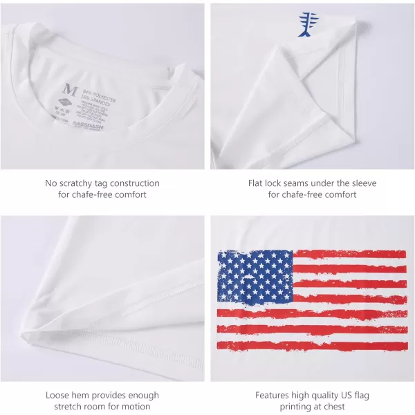 BASSDASH Vintage American Patriotic Flag Mens Fishing Shirt Long Short SleeveShort Sleeve  White T