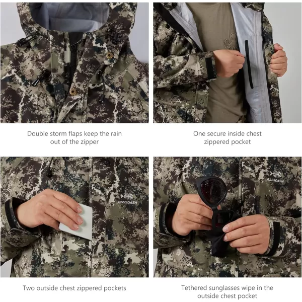 BASSDASH Walker Breathable Waterproof Fishing Hunting Wading Jackets with Silent Outer Fabric for Men Women in 7 SizesGrunge Camo