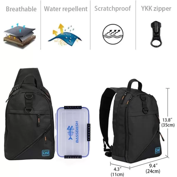 BASSDASH Water Repellent Waterproof Sling Fishing Bag Portable Shoulder Tackle Backpack Black 94 L x 43 W x 138 HBASSDASH Water Repellent Waterproof Sling Fishing Bag Portable Shoulder Tackle Backpack Black 94 L x 43 W x 138 H