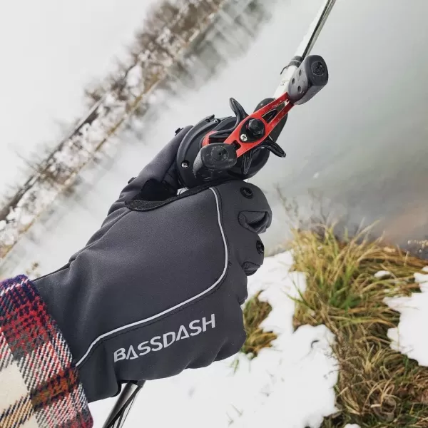 BASSDASH WintePro Insulated Fishing Gloves Water Repellent with Fleece Lining Cold Weather Winter Gloves for Men Women Ice Fishing Hunting Photography HikingGrey