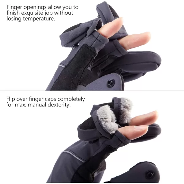 BASSDASH WintePro Insulated Fishing Gloves Water Repellent with Fleece Lining Cold Weather Winter Gloves for Men Women Ice Fishing Hunting Photography HikingGrey