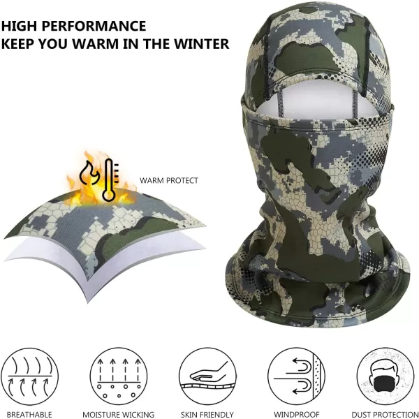 BASSDASH Winter Balaclava Fleece Ski Mask Ninja Hood Neck Warmer Fishing HuntingGreen Vegetation Camo