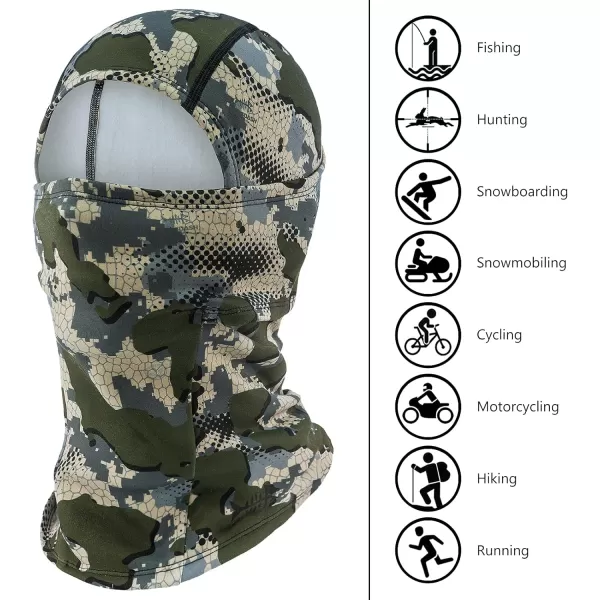 BASSDASH Winter Balaclava Fleece Ski Mask Ninja Hood Neck Warmer Fishing HuntingGreen Vegetation Camo