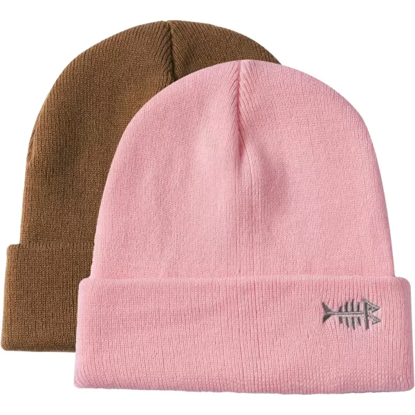 BASSDASH Winter Stretchy Knit Beanie Hats Soft Warm for Men Women Lightweight Stylish Unisex Cuffed Beanies2pack Brownlight Pink