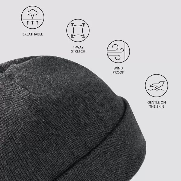 BASSDASH Winter Stretchy Knit Beanie Hats Soft Warm for Men Women Lightweight Stylish Unisex Cuffed Beanies2packdarkheather Greylight Heather Grey