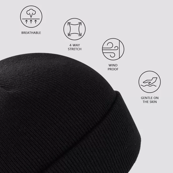 BASSDASH Winter Stretchy Knit Beanie Hats Soft Warm for Men Women Lightweight Stylish Unisex Cuffed BeaniesBlack