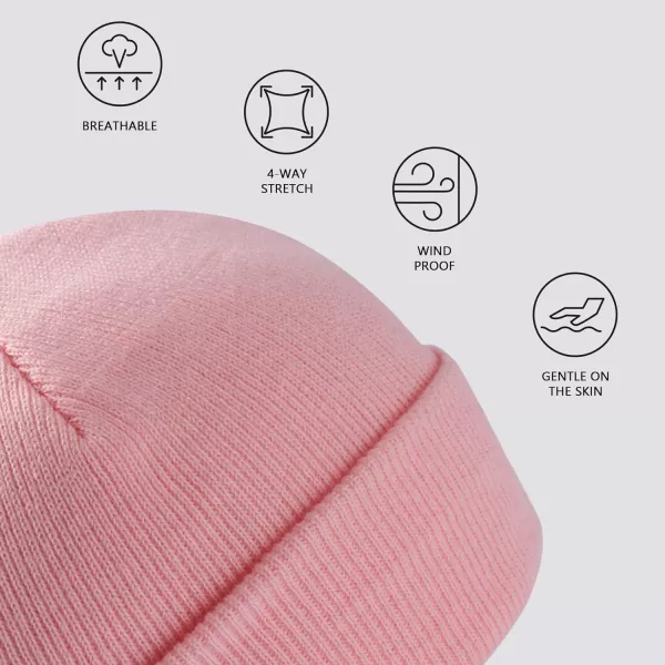 BASSDASH Winter Stretchy Knit Beanie Hats Soft Warm for Men Women Lightweight Stylish Unisex Cuffed BeaniesLight Pink