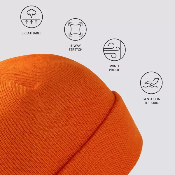 BASSDASH Winter Stretchy Knit Beanie Hats Soft Warm for Men Women Lightweight Stylish Unisex Cuffed BeaniesOrange