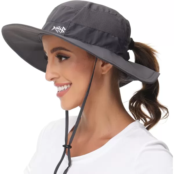 BASSDASH Women UPF 50 Sun Hat with Ponytail Hole Neck Flap Water Resistant Fishing OutdoorDark Grey