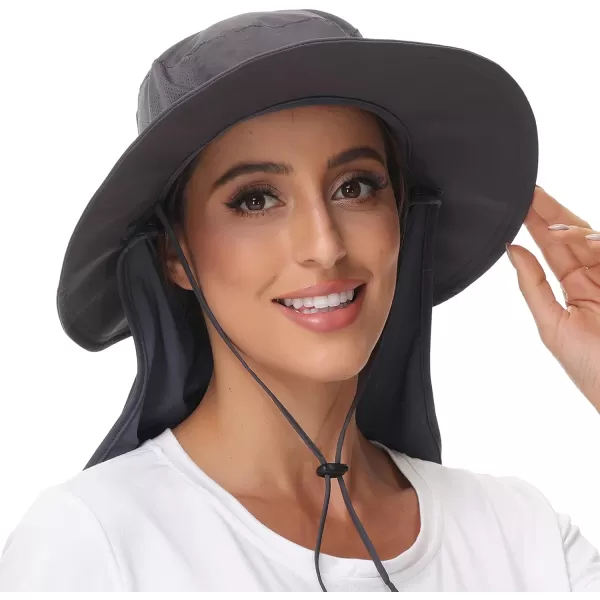 BASSDASH Women UPF 50 Sun Hat with Ponytail Hole Neck Flap Water Resistant Fishing OutdoorDark Grey