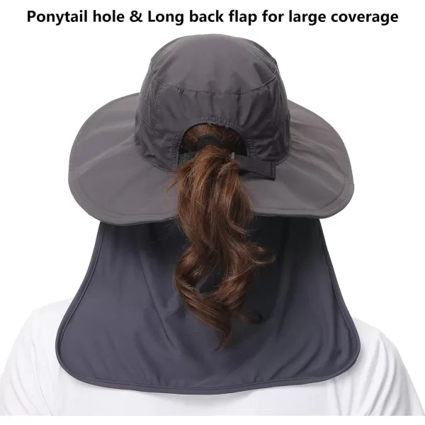 BASSDASH Women UPF 50 Sun Hat with Ponytail Hole Neck Flap Water Resistant Fishing OutdoorDark Grey