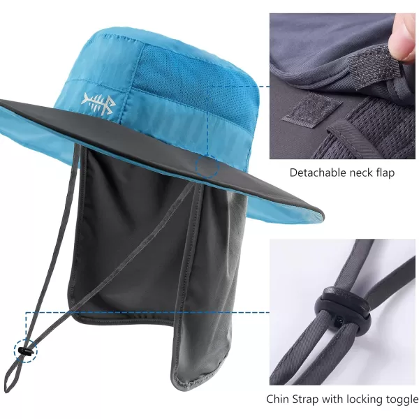 BASSDASH Women UPF 50 Sun Hat with Ponytail Hole Neck Flap Water Resistant Fishing OutdoorLight BlueDark Grey