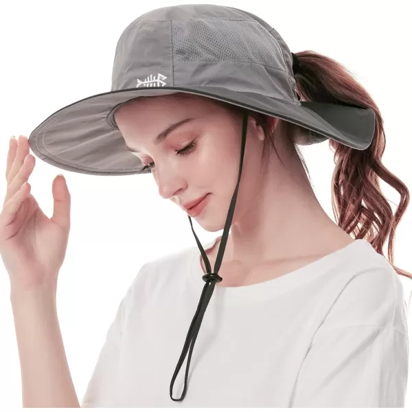 BASSDASH Women UPF 50 Sun Hat with Ponytail Hole Neck Flap Water Resistant Fishing OutdoorLight GreyDark Grey