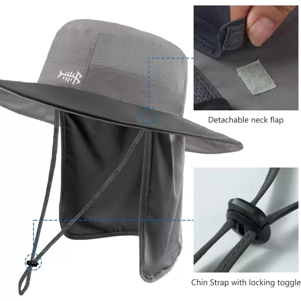 BASSDASH Women UPF 50 Sun Hat with Ponytail Hole Neck Flap Water Resistant Fishing OutdoorLight GreyDark Grey