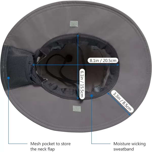 BASSDASH Women UPF 50 Sun Hat with Ponytail Hole Neck Flap Water Resistant Fishing OutdoorLight GreyDark Grey