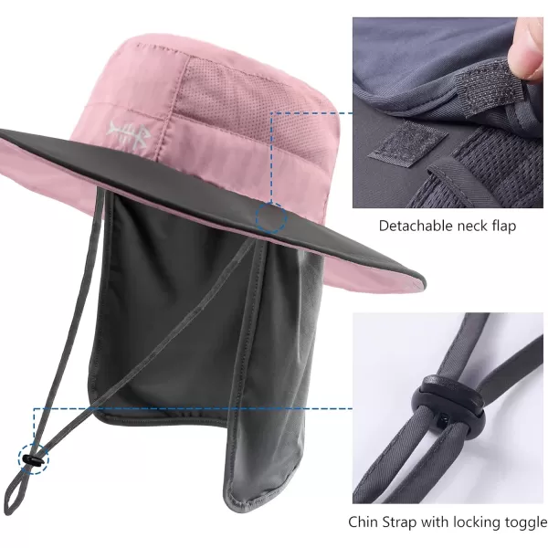 BASSDASH Women UPF 50 Sun Hat with Ponytail Hole Neck Flap Water Resistant Fishing OutdoorLight PinkDark Grey