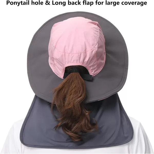 BASSDASH Women UPF 50 Sun Hat with Ponytail Hole Neck Flap Water Resistant Fishing OutdoorLight PinkDark Grey