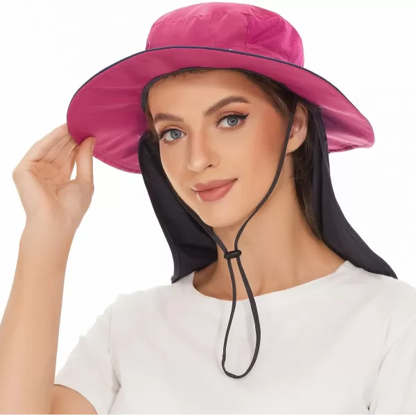 BASSDASH Women UPF 50 Sun Hat with Ponytail Hole Neck Flap Water Resistant Fishing OutdoorRose PinkDark Grey