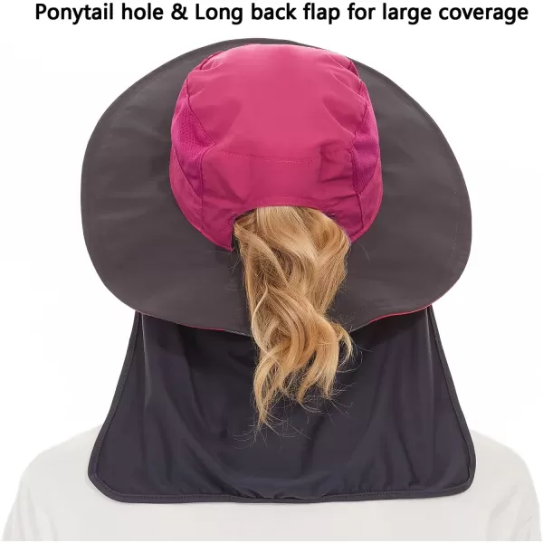 BASSDASH Women UPF 50 Sun Hat with Ponytail Hole Neck Flap Water Resistant Fishing OutdoorRose PinkDark Grey