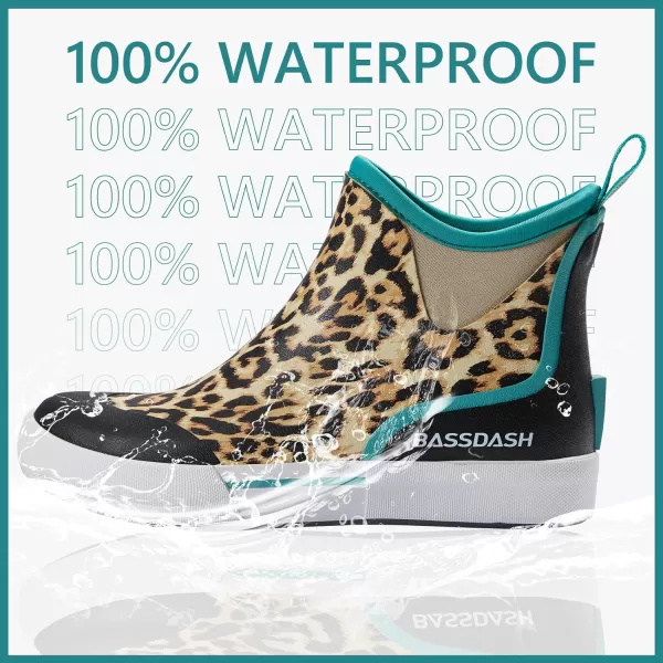 BASSDASH Womens 45 Waterproof Deck Ankle Rain Boots AntiSlip Neoprene Rubber Garden Fishing BootsLeopard