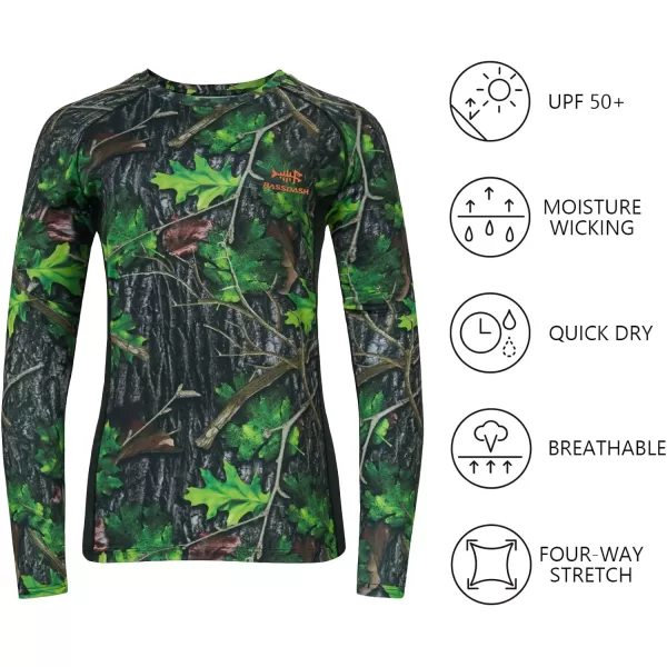 BASSDASH Womens Camo Hunting Shirt Long Sleeve UPF 50 Sun Protection Performance Tee Fishing HikingGreen Leaf Camo