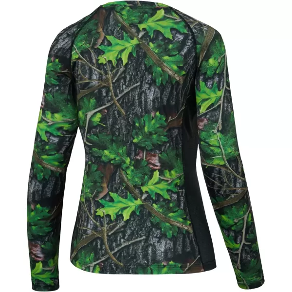 BASSDASH Womens Camo Hunting Shirt Long Sleeve UPF 50 Sun Protection Performance Tee Fishing HikingGreen Leaf Camo