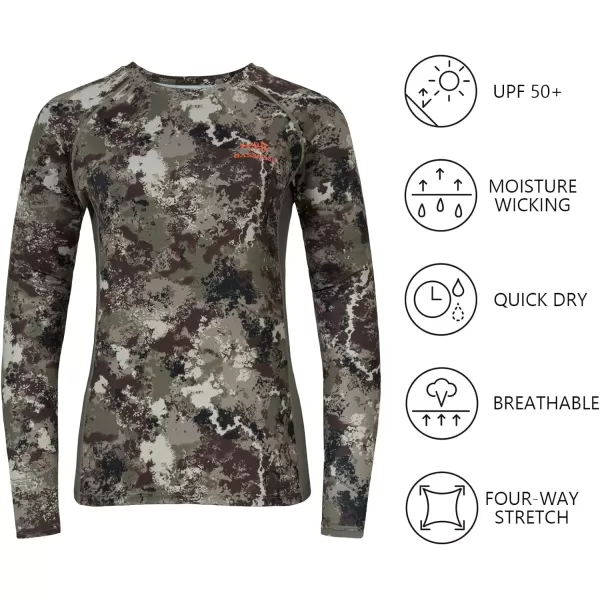 BASSDASH Womens Camo Hunting Shirt Long Sleeve UPF 50 Sun Protection Performance Tee Fishing HikingGrunge Camo