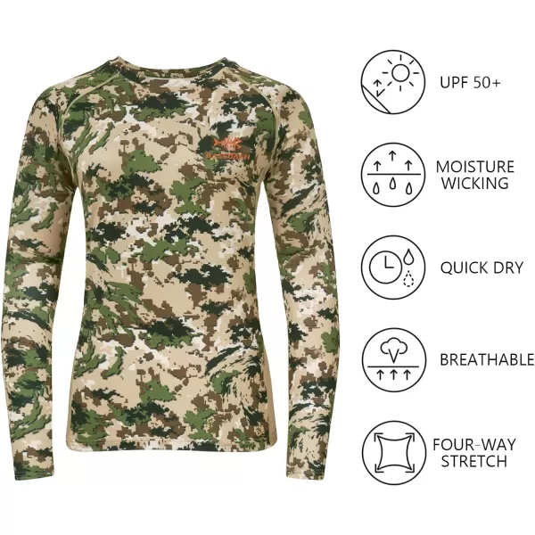 BASSDASH Womens Camo Hunting Shirt Long Sleeve UPF 50 Sun Protection Performance Tee Fishing HikingHighland