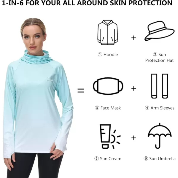 BASSDASH Womens Fishing Hoodie Shirt With Face Mask Thumb Holes UPF 50 FS23WMint Green Spot Gradient