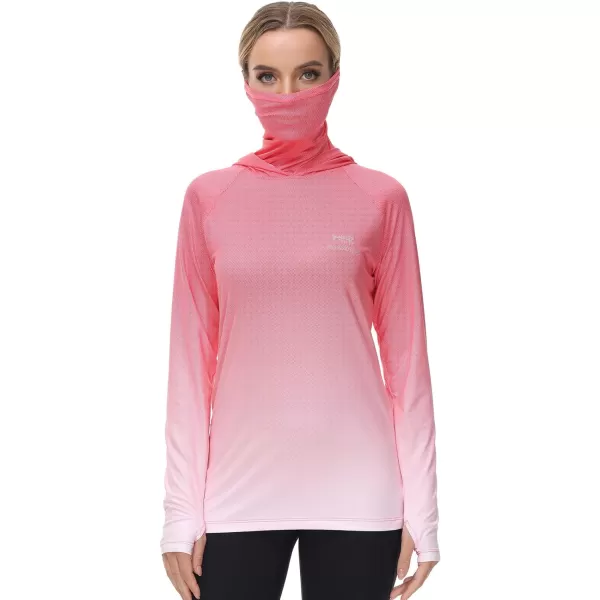 BASSDASH Womens Fishing Hoodie Shirt With Face Mask Thumb Holes UPF 50 FS23WRed Spot Gradient