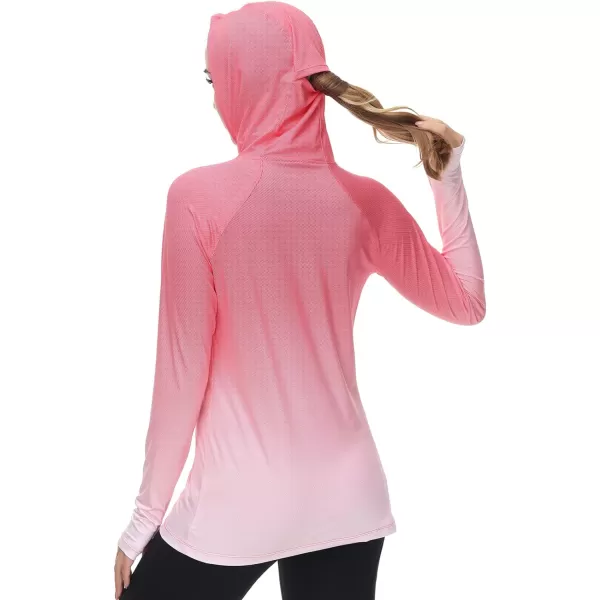 BASSDASH Womens Fishing Hoodie Shirt With Face Mask Thumb Holes UPF 50 FS23WRed Spot Gradient