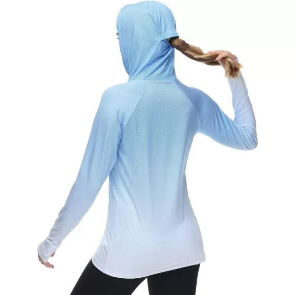 BASSDASH Womens Fishing Hoodie Shirt With Face Mask Thumb Holes UPF 50 FS23WSky Blue Spot Gradient