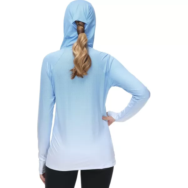 BASSDASH Womens Fishing Hoodie Shirt With Face Mask Thumb Holes UPF 50 FS23WSky Blue Spot Gradient