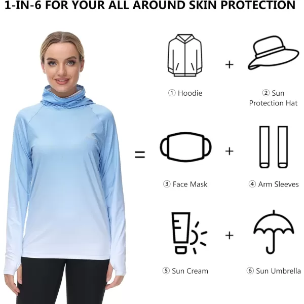 BASSDASH Womens Fishing Hoodie Shirt With Face Mask Thumb Holes UPF 50 FS23WSky Blue Spot Gradient