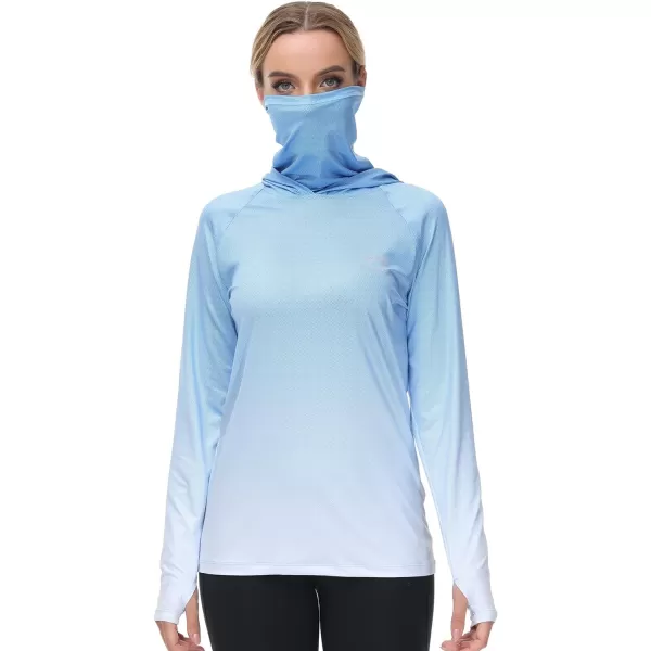 BASSDASH Womens Fishing Hoodie Shirt With Face Mask Thumb Holes UPF 50 FS23WSky Blue Spot Gradient