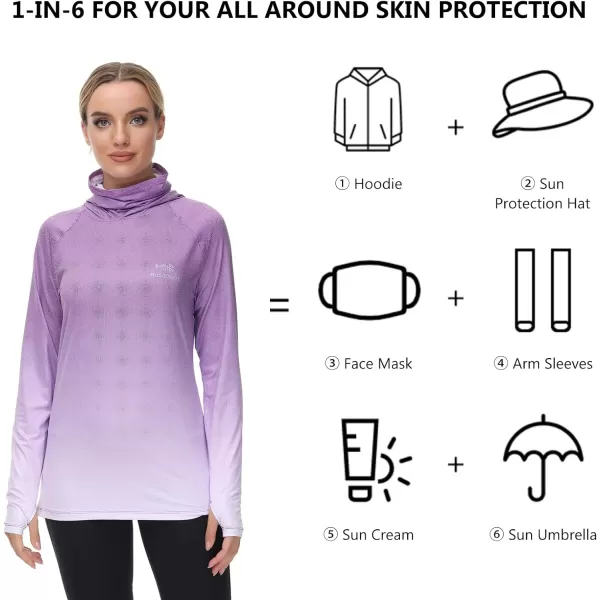 BASSDASH Womens Fishing Hoodie Shirt With Face Mask Thumb Holes UPF 50 FS23WViolet Spot Gradient