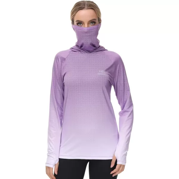 BASSDASH Womens Fishing Hoodie Shirt With Face Mask Thumb Holes UPF 50 FS23WViolet Spot Gradient