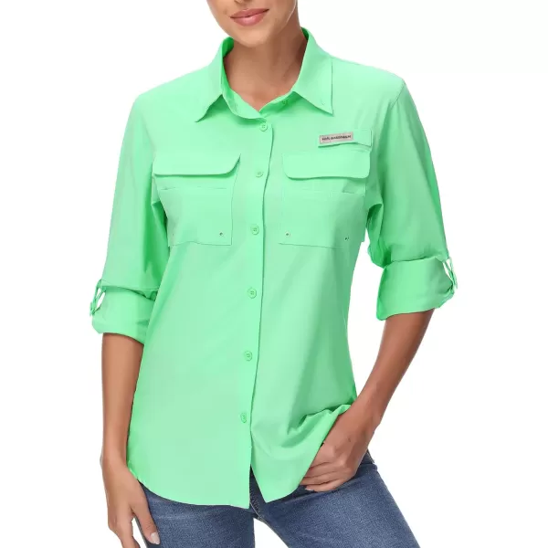 BASSDASH Womens UPF 50 Long Sleeve Fishing Hiking Button Down Shirt Performance Quick Dry FS21WBright Mint Green