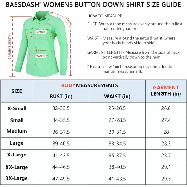 BASSDASH Womens UPF 50 Long Sleeve Fishing Hiking Button Down Shirt Performance Quick Dry FS21WBright Mint Green